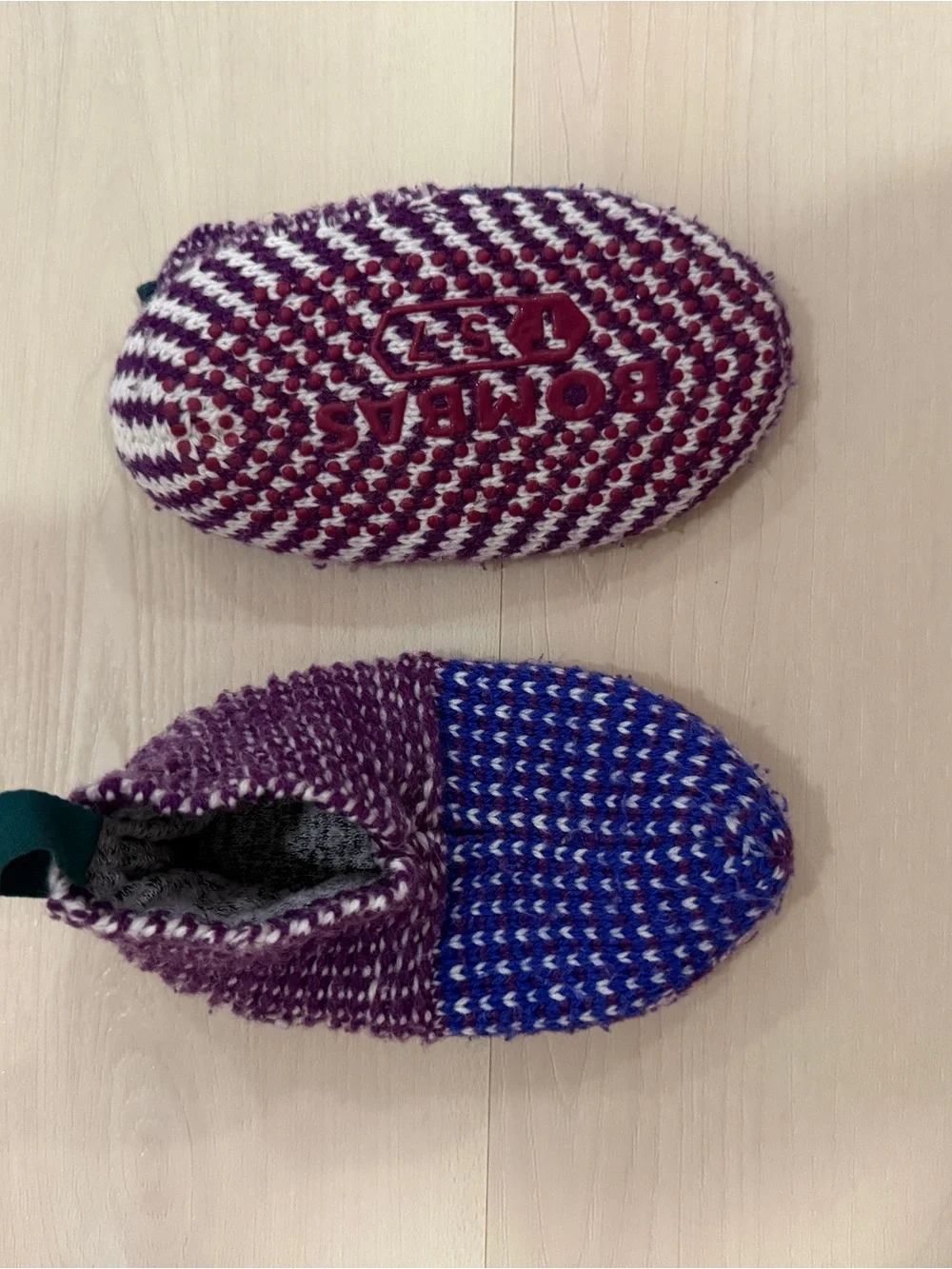 Bombas Purple and Blue Knit Gripper Slippers